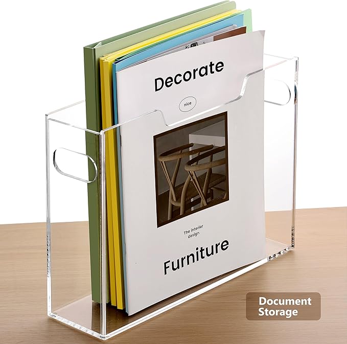 DINGHUO Acrylic File Organizer Box Letter Size Hanging File Organizer, Clear Portable File Folder Box with Handle, Filing Cra