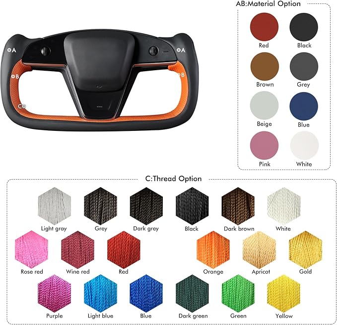 MEWANT Steering Wheel Cover for Yoke Style Steering Wheel for Tesla Model S 2021-2023 / Model X 2021-2023 Hand-Stitched Steering Wrap