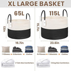 JMvicyroam 115L Extra Large Blanket Basket for Living Room - Woven Cotton Rope Laundry Hamper with Reinforced Handles - Stora