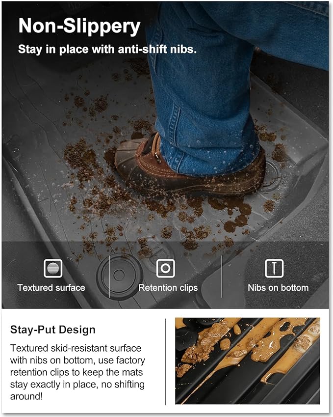 KIWI MASTER Floor Mats for 2020-2026 Jeep Gladiator JT, OEM Replacement 82215626AB, Custom Fit All Weather Car Mats, Heavy Duty TPE Floor Liners, Front & Rear 2 Row, Black