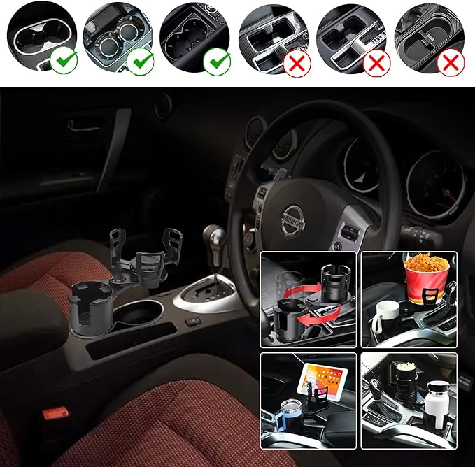 Cup Holder Expander for car 2 in 1 Multifunctional Car Cup Holder Extender Adapter with Adjustable Base Compatible with Hydro