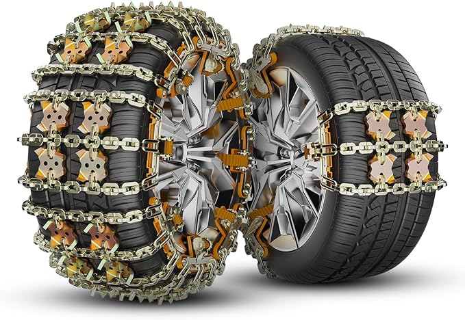 KYX Tire Chains for Car/SUV/Pickup Truks, Adjustable Universal Emergency Snow Chains for Tire, 8.7-11.1 inch, 8 Pcs