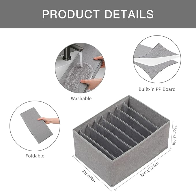 Qozary 4 Pack Drawer Organizers for Clothing, 8 Grids Foldable Closet Organizers and Storage Bins for Bedroom, Dresser Organi