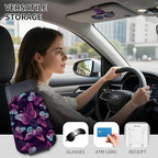 Sunglasses Holder for Car Visor, PU Leather Glasses Clip Organizer, Cute Magnetic Eyeglass Holder for Vehicle Sun Visor, Car Interior Accessory for Women & Men Neon Purple Butterflies