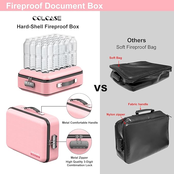 COLCASE Fireproof Document Organizer, Hard Fireproof Waterproof Document Box with Lock Creative Hard-Shell Design Fireproof D