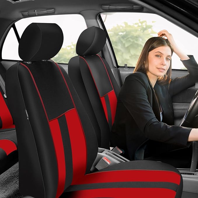FH Group Car Seat Cover Full Set Striking Striped Car Seat Covers with Front Seat Covers and Rear Split Bench, Universal Fit 