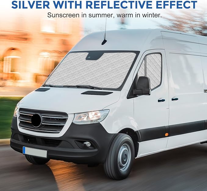 Mercedes Sprinter Sun Shade 2019-2023 | 3-Piece Van Window Covers with Thermal Insulation & UV Protection | Car Window Shades (Front Windshield & Side Covers)