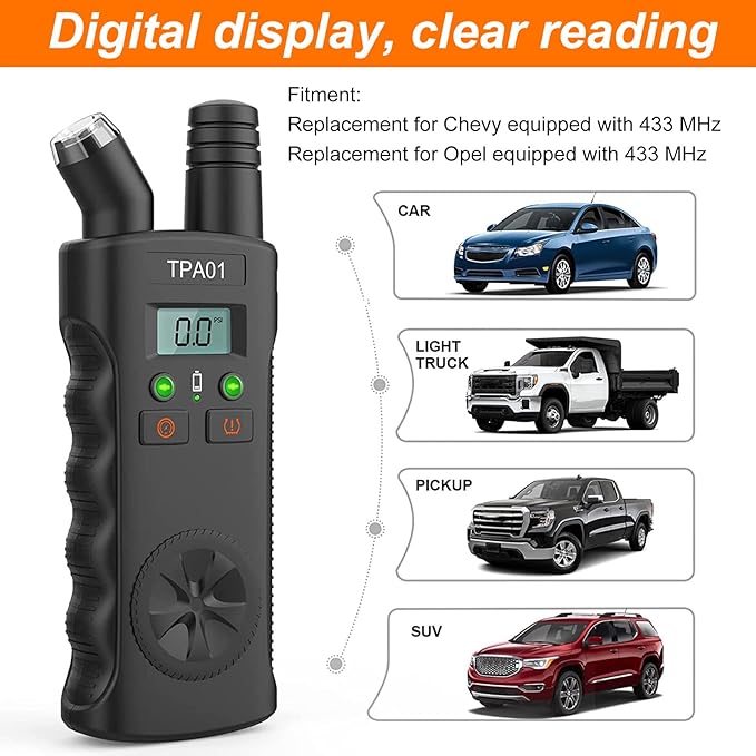 2 in Digital Tyre Pressure Gauge TPMS Relearn Tool with 4 Setting Ranges Auto Off Feature Ideal Replacement for Suitable for Cars Motorcycles Tire Pressure Sensor Activation Tool