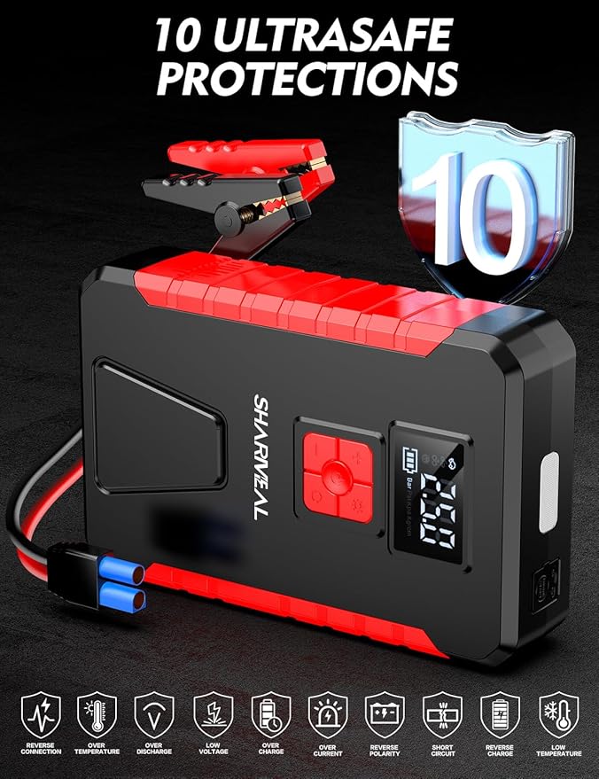 Sharmeal Jump Starter with Air Compressor, 5000A 160PSI Car Jump Starter Battery Pack (10.0L Gas/9.0L Diesel), Battery