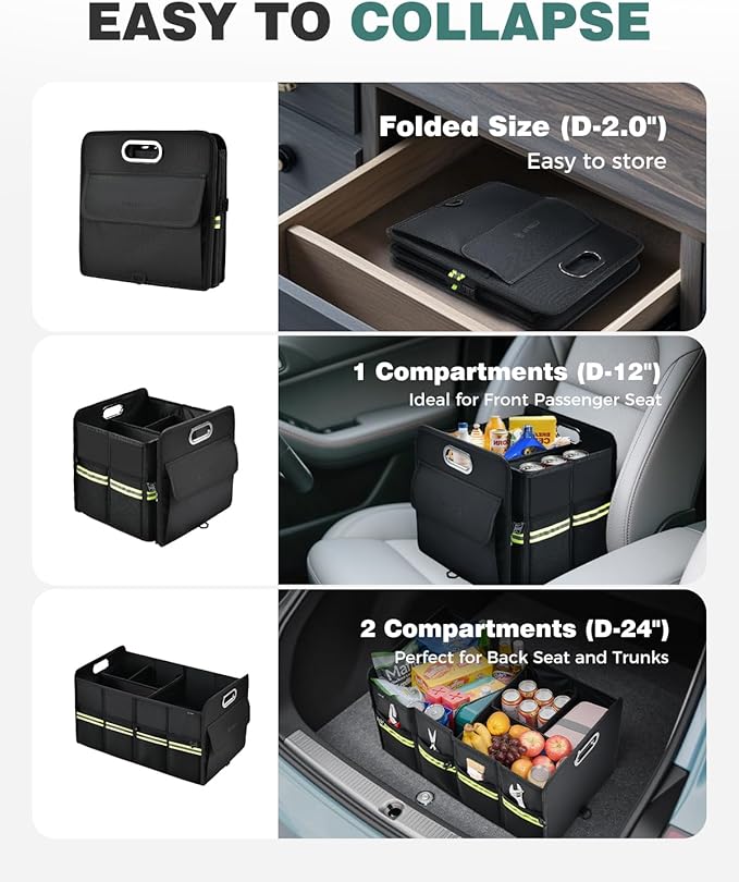 FLORICH Trunk Organizer for Suv, Premium Waterproof Car Organizers and Storage, Collapsible Multi-Compartment Truck Organizer 