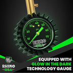 Rhino USA Heavy Duty Tire Pressure Gauge (0-75 PSI) - Certified ANSI B40.1 Accurate, Large 2" Easy Read Glow Dial, Premium Braided Hose, Solid Brass Hardware, Best for Any Car, Truck, Motorcycle, RV