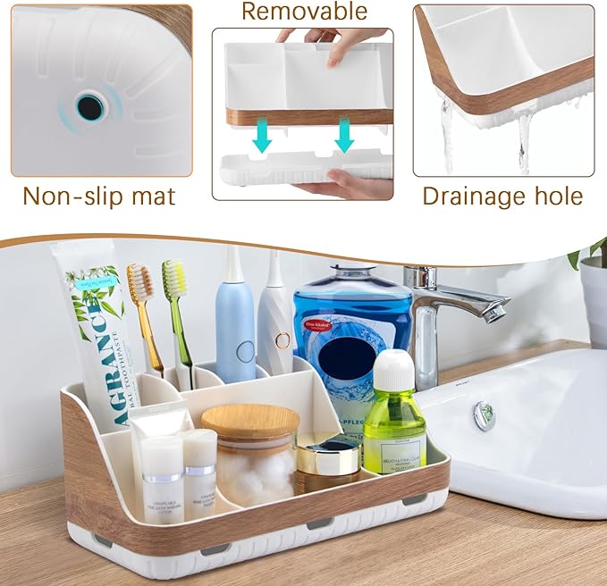 GFWARE Bathroom Countertop Organizer - Detachable 7 Slots Kids Electric Toothbrush and Toothpaste Holde Drainage for Bathroom