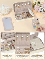 Travel Jewelry Case with Mirror, Quilted Small Jewelry Box Organizer for Women Girls, Portable Earring Necklace Bracelet Ring
