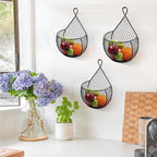 ERYTLLY Metal Fruit And Vegetable Storage Hanging Basket Wall Mounted, Hanging Basket For Kitchen Black Wire Baskets for Flow
