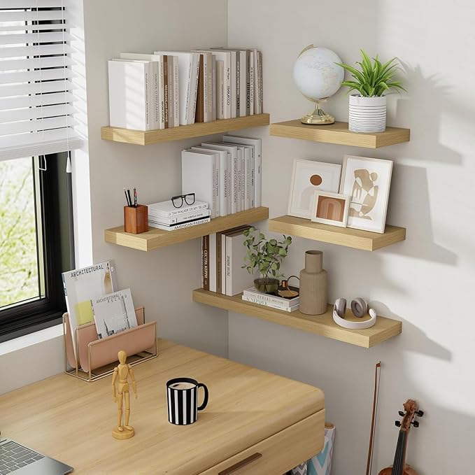 48 Inch Floating Shelves, 8 Inch Deep Floating Shelves for Wall, Hanging Shelf with Invisible Brackets, Deep Shelves for Bath