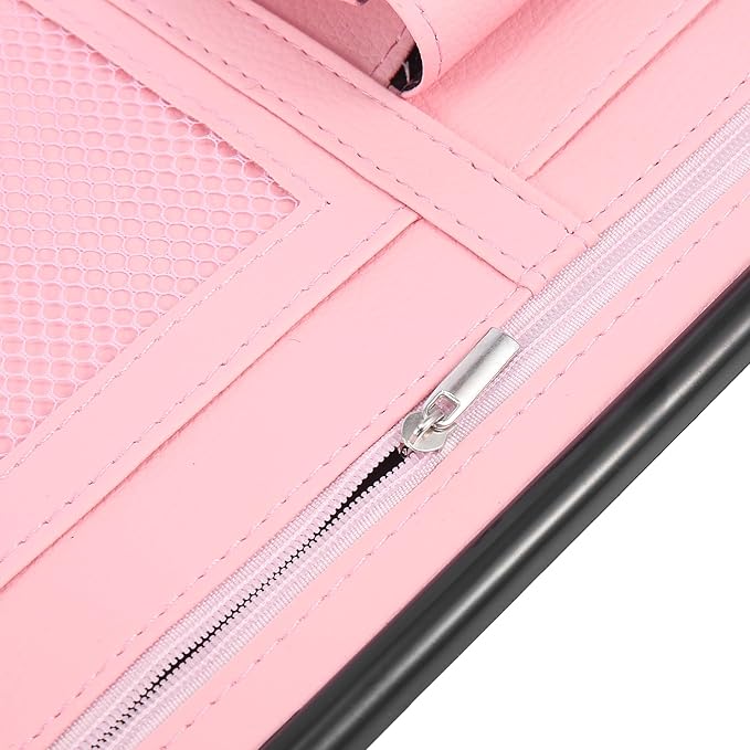 X AUTOHAUX Pink Universal Car Sun Visor Organizer Sunglasses Case Storage Pocket Hook and Loop Tape ABS PU Leather for SUV RV Truck