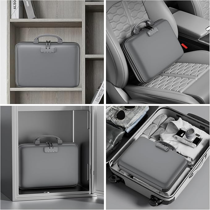 DocSafe Fireproof File Organizer with Lock, Hard-Shell Case Fireproof Document Box with 13 Pocket Accordion File Folder, Port