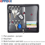 OFFIDIX PU Leather Portable Key Cabinet,8-Key Hooks Portable Zippered Key Case Menus Card Organizer Holder Business Padfolio 