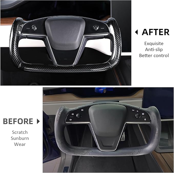 Steering Wheel Cover for Tesla Yoke Steering Wheel Cover Customzied for Tesla Model S 2021-Present/Model X 2021-Present Accessories,Anti-Slip,Comfortable Grip,Breathable,Bright Black
