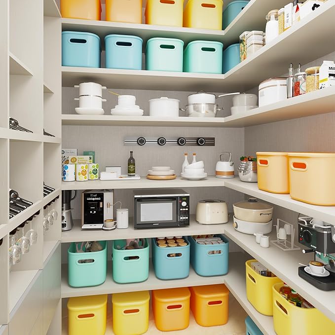 8 Pack Colorful Storage Bins with Lids for Shelves, Classroom Storage Bins, Stackable Colored Bins, Plastic Storage Container