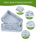 HUUSMOT 2-Pack Small Pastel Plastic Storage Baskets, Collapsible Crates for Organizing, Space-Saving Mini Bins for Classroom,