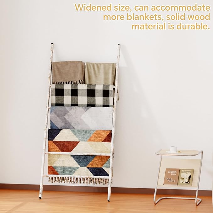 Delywh 6-Tier Wide Double Blanket Ladder Wood, Rustic Decorative Towel Rack for Big Blanket, Towel, Quilt, Clothes - Freestan