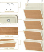 homyfort hanging wall file organizer, Over the door file folder organizer with 4 Large Bamboo Pockets, Suitable for Home, Off