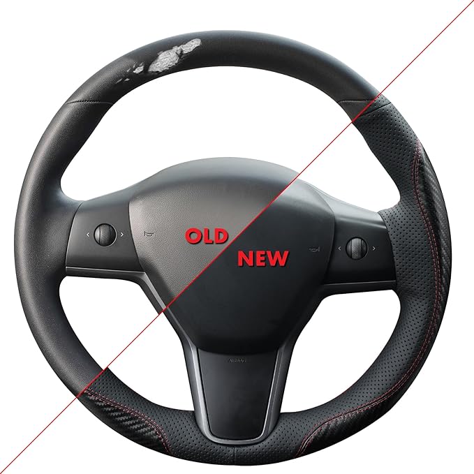 MEWANT Hand Stitched Steering Wheel Cover for Tesla Model 3 2017-2023 / Model Y 2020-2023 for Tesla Model 3/Y Accessories
