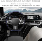 Yourkar Car Steering Wheel Cover, 15 Inch Leather D-Shaped Comfy Grip Steering Wheel Protector, Anti-Slip Steering Wheel Cove