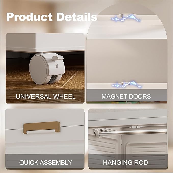 Leavader Portable Wardrobe Closet, Large Collapsible Plastic Wardrobe with Wheels, Foldable Clothes Storage Cabinet with 8 Sh