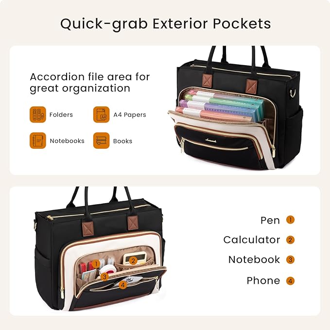 LOVEVOOK Teacher Tote Bag for Women,Laptop bag with Large Cup Holder,Work bag with Accordion File Organizer Pocket,Multi-Pock