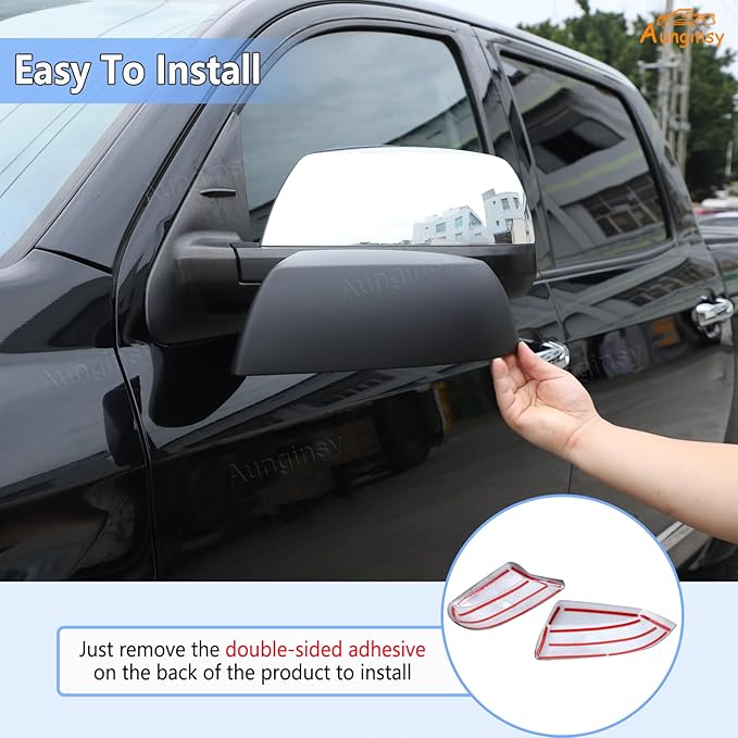 Car Door Rear View Mirror Cover Trim Compatible with Toyota Tundra 2007-2021 Sequoia 2008-2020 Exterior Rearview Mirror Housing Cap Protector Accessories, Only Fit Without Turn Signal Lights Version