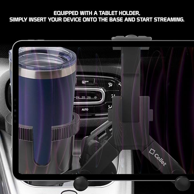 Cellet Tablet Mount with a Cup Holder Base Compatible for Apple iPad Pro, Air, Mini, Samsung Galaxy Tab, Surface Go (Extra Cup)