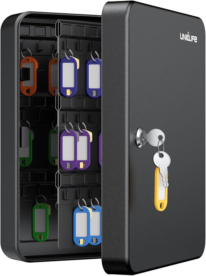Uniclife 100 Position Key Cabinet with Key Lock Wall Mounted Black Security Storage Box Steel Key Organizer with Colorful Key