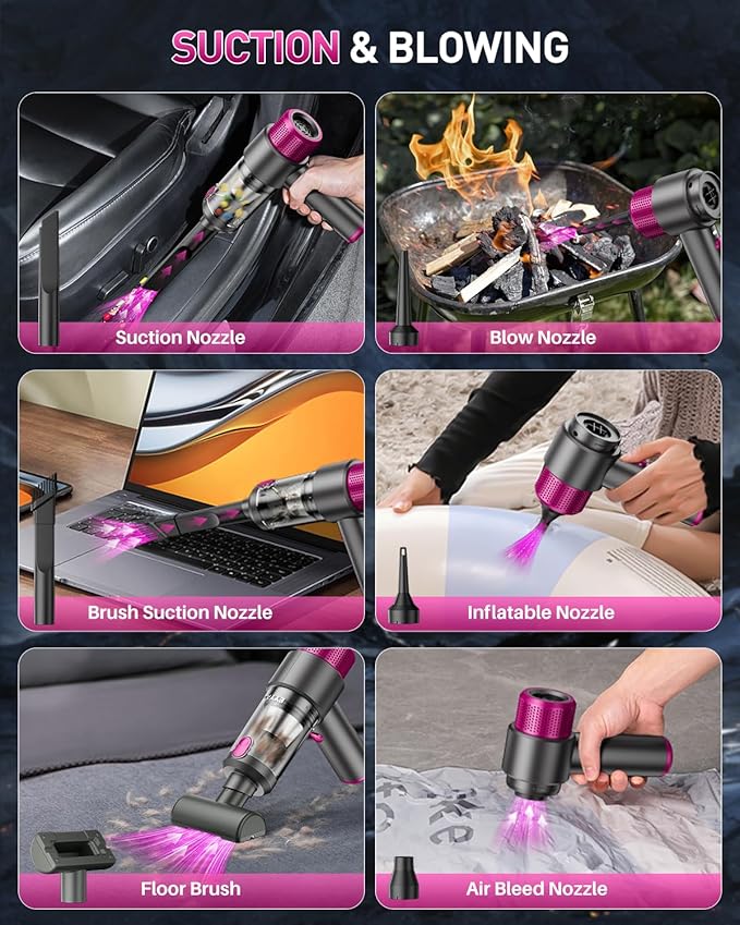EYYA Handheld Cordless Car Vacuum Cleaner, 4-in-1 Portable Mini Car Vacuum Cleaner, 15000PA High Power & Air Duster with LED 