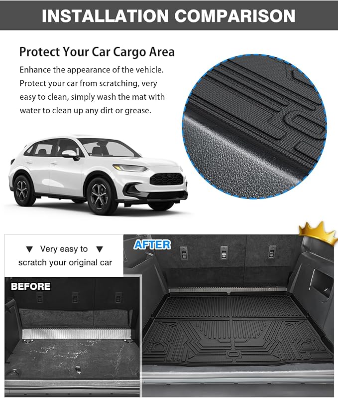 Powerty Floor Mats & Cargo Liner for 2023 2024 2025 2026 Honda HRV HR-V Accessories Floor Mats 2 Row Liner Set All Weather TPE 3D Floor Liners&Rear Cargo Mat