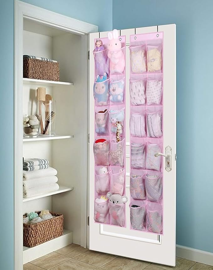 MISSLO Over The Door Shoe Organizer 12 Large Mesh Pockets Hanging Narrow Closet Door, Baby Hanging Shoe Rack Kids Closet Stor