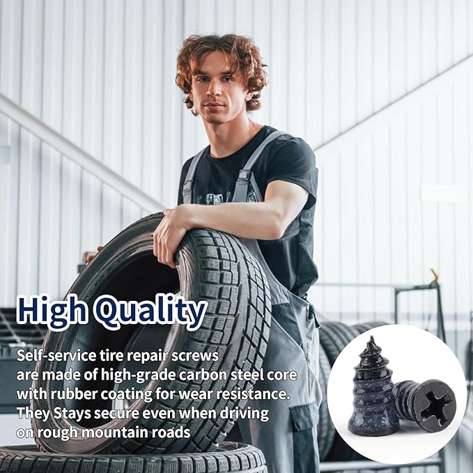 110 PCS Tire Repair Screws, Vacuum Tire Plug Kit Spiral Rubber Nail, Tire Plugs Screw Type Fast Tool Self Screw in Tire Plugs