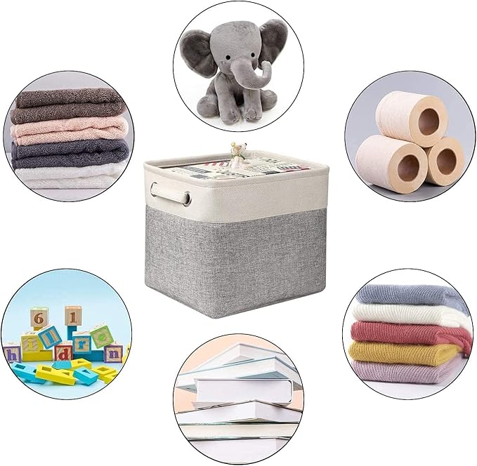 Kntiwiwo Foldable Storage Bin Collapsible Basket 12" x 10" x 9.5" Cube Storage Organizer Bins with Dual Carry Handles for Hom