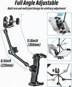 woleyi Car Rearview Mirror Tablet Holder Clip - [Metal Arm] Rear View Mirror Tablet Mount for Car Accessories with 360 Rotatable and Retractable for iPad Pro 13 Air Mini, Galaxy, Fire, 6-15.6" Devices