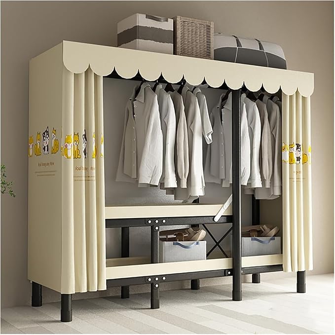 Portable Foldable Wardrobe Closet with Door - Metal Clothing Rack for Hanging Clothes, Space-Saving Coat Storage for Bedroom 