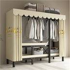 Portable Foldable Wardrobe Closet with Door - Metal Clothing Rack for Hanging Clothes, Space-Saving Coat Storage for Bedroom 