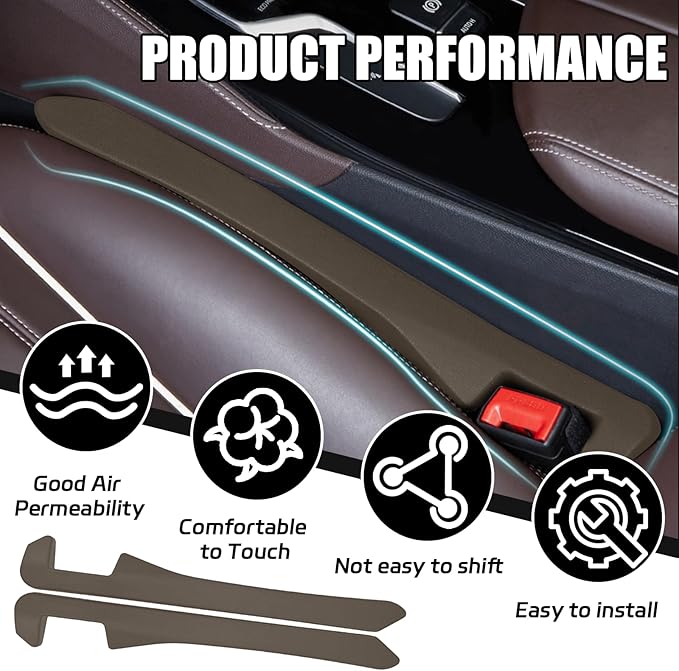 2PCS Car Seat Gap Filler, Soft Foam Leather Seat Side Gap Filler Plug, Fill The Gap Between Seat and Console, Stop Things from Dropping, Universal Interior Car Accessories (Brown)