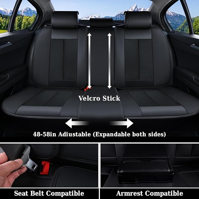 Coverado Front and Back Seat Covers 5 Pieces, Full Set Universal Seat Covers for Cars, Breathable Fabric&Leather Car Seat Pro