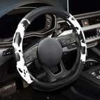 ZHOL Cow Print Steering Wheel Cover, D Shaped Car Wheel Cover Microfiber Leather 14 1/2-15 in (37-39 cm)