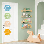 Forbena Natural Wood Nursery Bookshelves for Wall, 24 Inches Long Floating Book Shelves, Wall Mounted Bookcase for Baby Teen 
