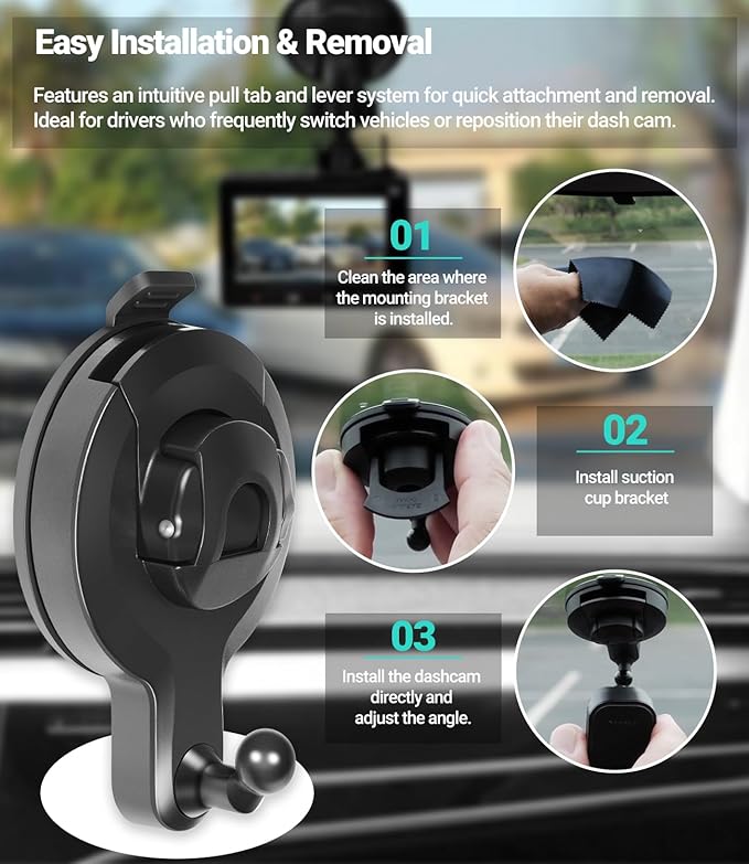 Universal Dash Cam Suction Cup Mount for Garmin Dash Cam 47/57/67W, Mini Series, Tandem, X-Series & Speak Series, 010-12530-25