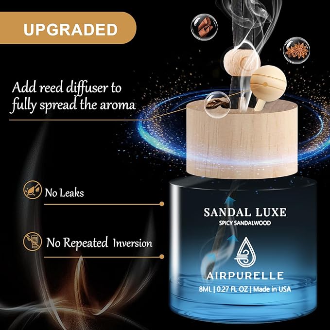 Car Air Freshener Hanging 2 Pack Car Air Fresheners Diffuser - Spicy Sandalwood Fragrance Oil Air Diffuser for Car, 45+ days 