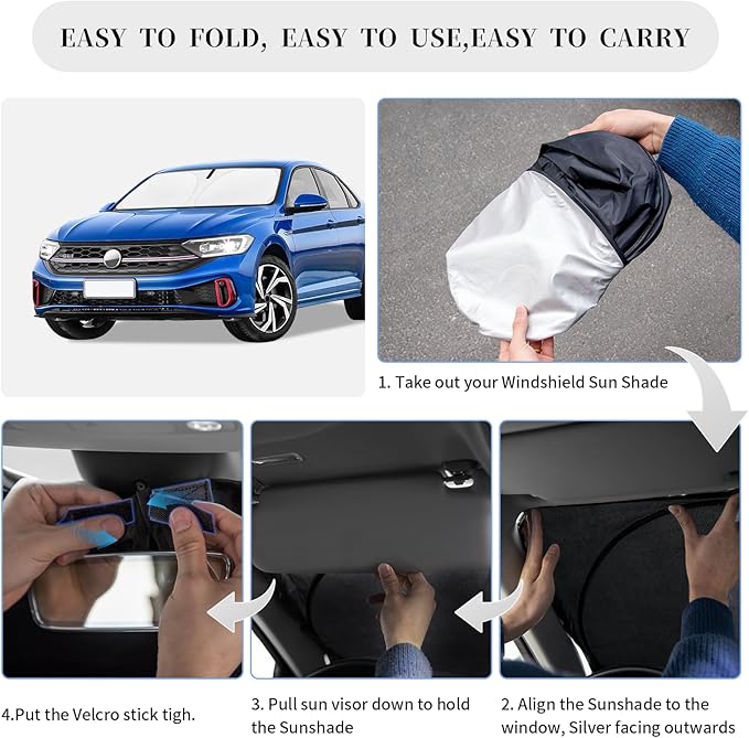 Sun Shade Sunshade for Volkswagen Jetta 2019-2024 2025 2026 Windshield Cover, 4-Layer Front Window Shade Custom fit VW Jetta Sun Visor 240T Retractable Shade Blocks UV Rays Cooler Car Accessories
