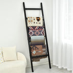 FUIN 6.4ft Extra Wide Wooden Blanket Ladder Living Room Decorative Wal Leaning Farmhouse Quilt Display Holder Rustic Wood Tow